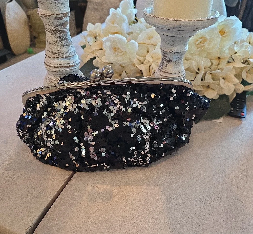 Mossimo Supply Co. Black Sequin Kiss-Lock Evening Clutch
